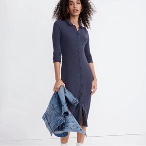 NWT new madewell blue rib button down midi dress size small shirtdress